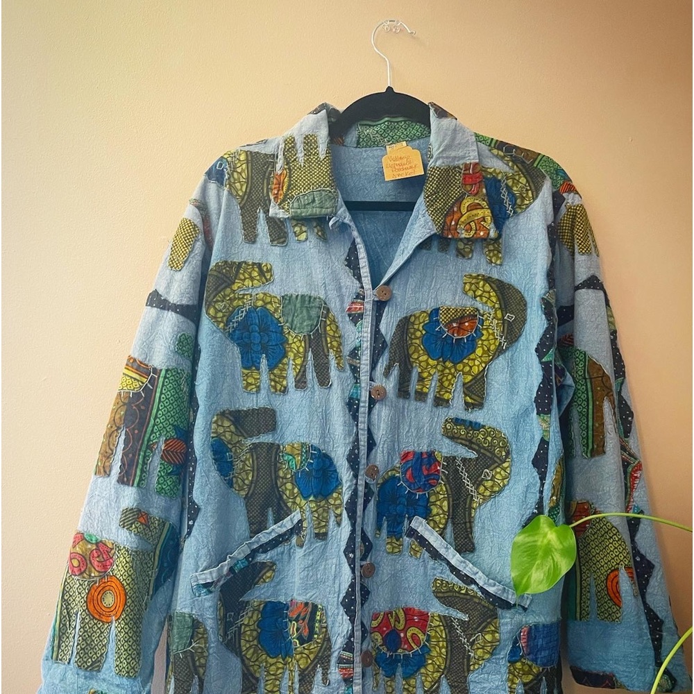 Vintage Indian Elephant patchwork and denim Jacket